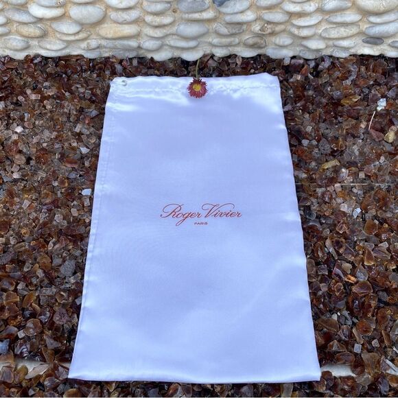 Roger Vivier White Satiny Red Logo Drawstring Dust Bag/Storage Bag 13.5" x 9"ECU - Picture 1 of 2